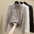 Блузка Женская осенне-зимняя одежда кружевная рубашка большого размера Водолазка Топ для женщин Blusas Mujer De Moda