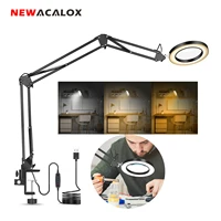 newacalox flexible desk large 5x usb led magnifying glass 3 colors illuminated magnifier lamp loupe readingreworksoldering