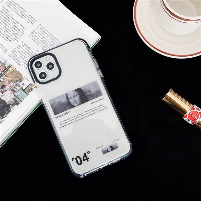 Street Luxury soft edge silicone clear case for iphone 14Pro 11 12 13 Pro X XS MAX XR 7 8 plus fashion art Mona Lisa label cover