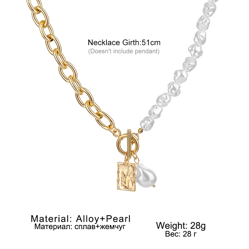 

Vintage Baroque Irregular Pearl Lock Chains Necklace for Women Geometric Aangel Pendant Love Necklaces Punk 2020 Jewelry