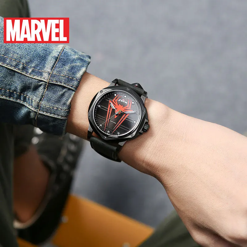 DISNEY Marvel Брендовые мужские часы Человек-паук мужские спортивные мужские кварцевые часы наручные часы с кожаным ремешком часы 50 м водонепроницаемые