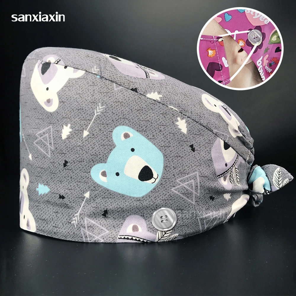 

Шапка унисекс для косметолога, модная дышащая Регулируемая шапка из чистого хлопка с принтом для лабораторий и салонов красоты, зоомагазин,...