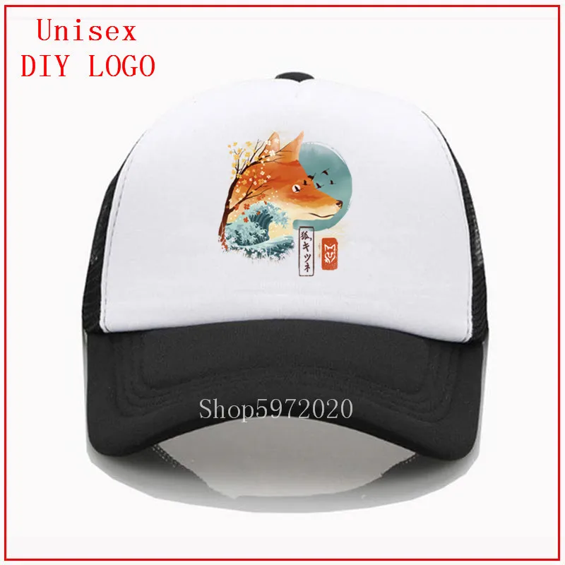 Кепка в сеточку с принтом японской лисы бейсболка для мужчин и женщин модная