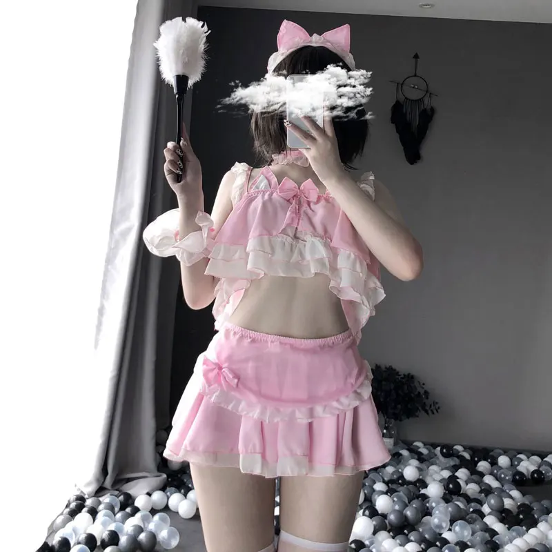 Шифоновая юбка с оборками и топом фартук сексуальный костюм горничной Униформа