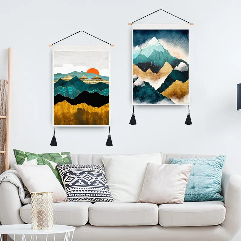

Sunrise Landscape Nordic Paintings Landscape Canvas for Livingroom Wall Art Poster Solid Wood Scroll Paintings Home Decor Gift