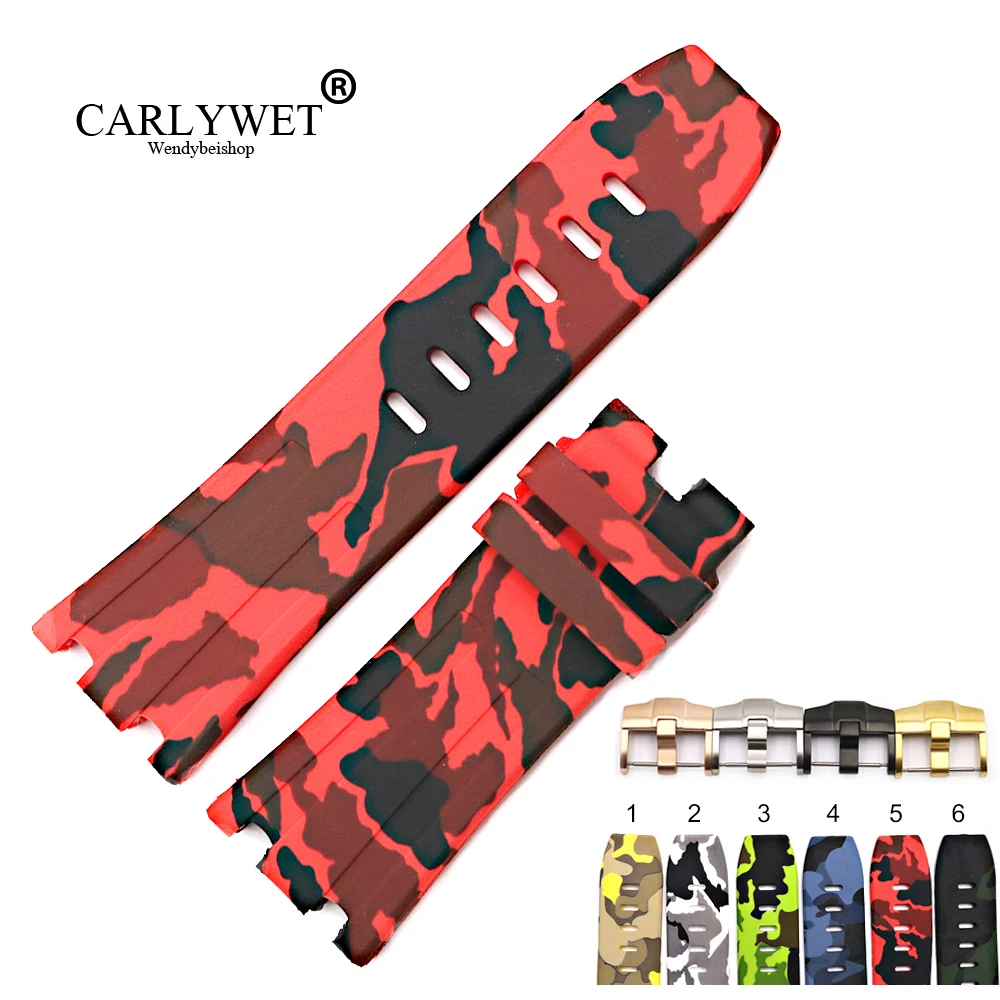 

CARLYWET 28mm Waterproof Camo Silicone Rubber Replacement Wrist Watch Band Buckle For Audemars Piguet 42mm Royal Oak Offshore