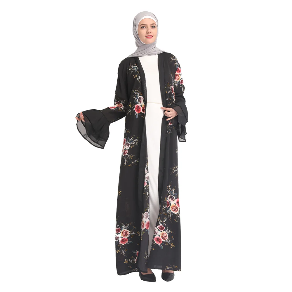 

Мусульманский Модный женский халат с цифровым принтом, цветочный кардиган, Исламская абайя, Ближний Восток, Дубай, Саудовская Аравия, кафта...