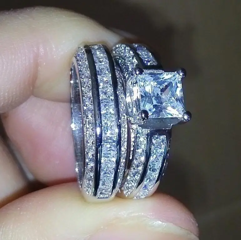 

Foreign trade hot new ring set with zircon white diamond blue diamond ring
