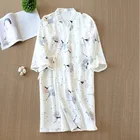 Халат женский хлопковый в японском стиле, удобная ночная рубашка, повседневный милый халат с принтом, весна-лето