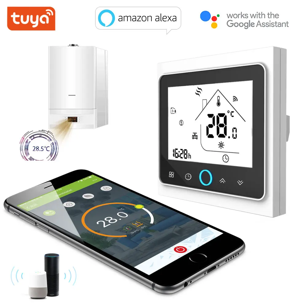 

Tuya WIFI Smart Thermostat Wireless Wall Mounted Gas Boiler EU 3A Valve Radiator Linkage Controller for Dry Contact &Passive