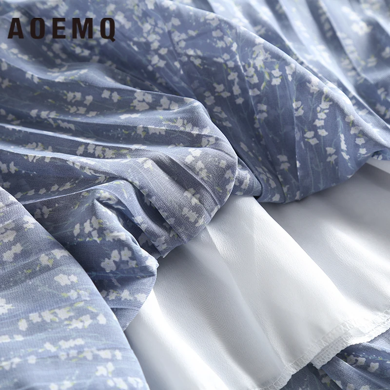 Женское платье с драпировкой AOEMQ весеннее темно синее синего цвета цветочным