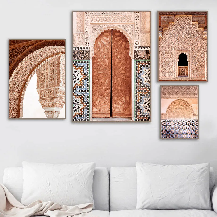 Марокканская архитектура двери холст живопись винтажный постер арабское