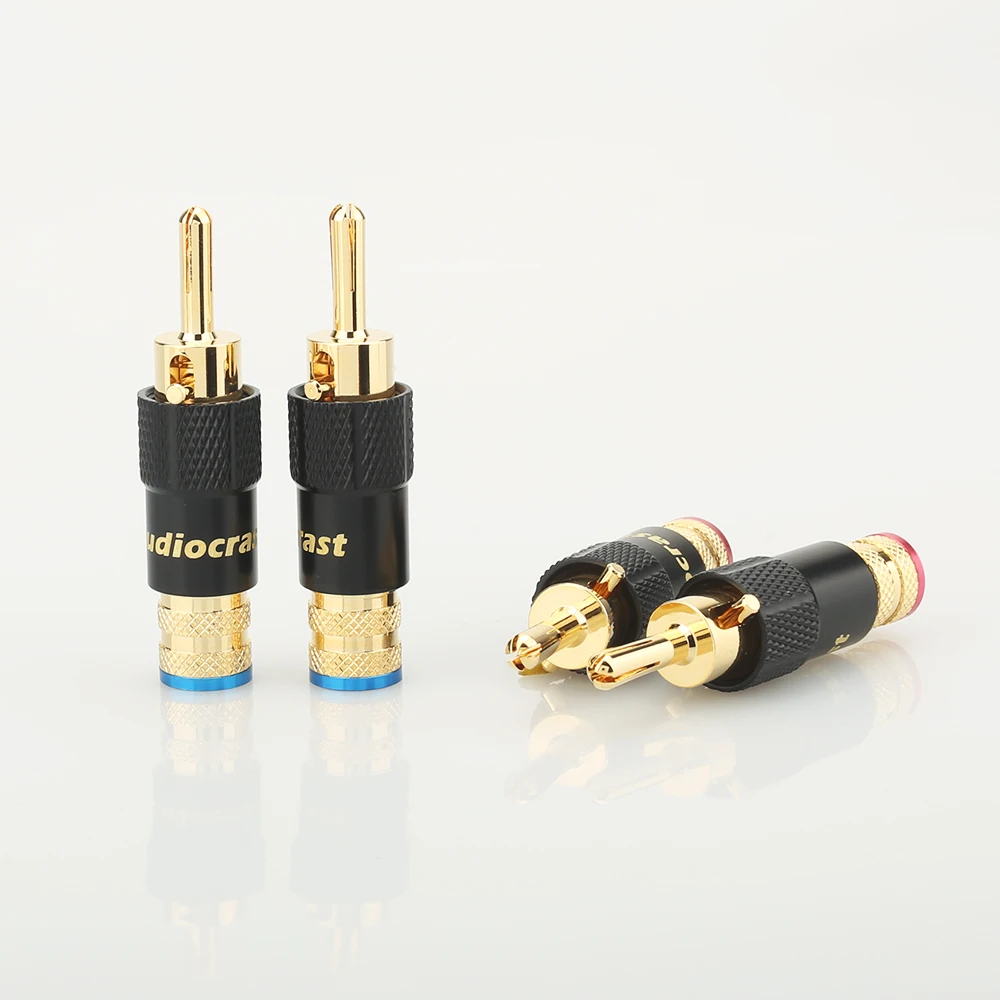 4xAudiocrast 24K Gold Plated Audio Banana Speaker Plug Screw Locking 10mm Cable Wire Connector HIFI Diy | Электроника