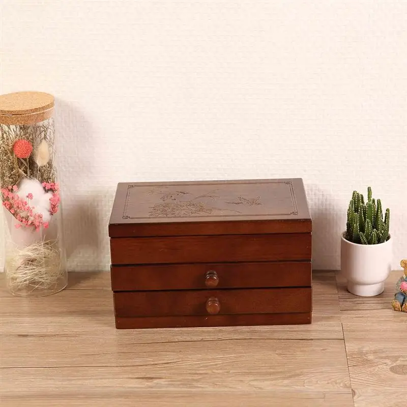 

Wooden Jewelry Storage Box Multi-layer Drawer Type Cabinet Storage Case