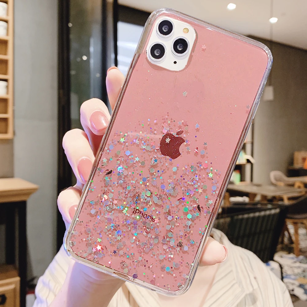 Блестящий чехол с блестками для iphone 8 XR 7 Plus 6 6s эпоксидной звездой 11 12 Pro X XS MAX