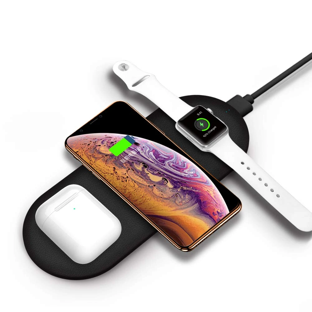 Black 3 в 1 Qi Смарт Беспроводное зарядное утройство для телефона Pad для iPhone 11 Pro XS Max XR X 8 для Apple Watch AirPods Быстрая Зарядка Док-станция - Цвет: Black