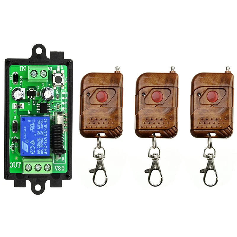 

DC 12V 10A 1CH 315MHz/433MHZ Wireless RF Remote Control Switch 3pcs Transmitter+ 1pcs Receiver /lamp/ window/Garage Doors