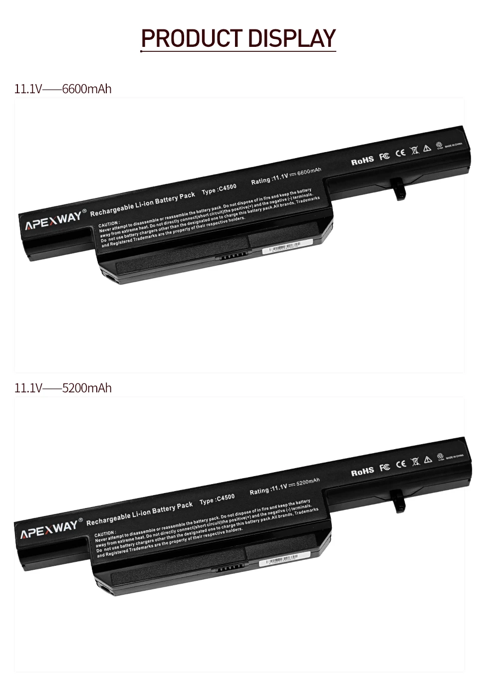 ApexWay 11,1 V аккумулятор ноутбука C4500BAT-6 c4500bat 6 для CLEVO C4100 C4500 C4500Q B4100M B4105 B5130M W150 W170HN A6-87-C480S-4P4