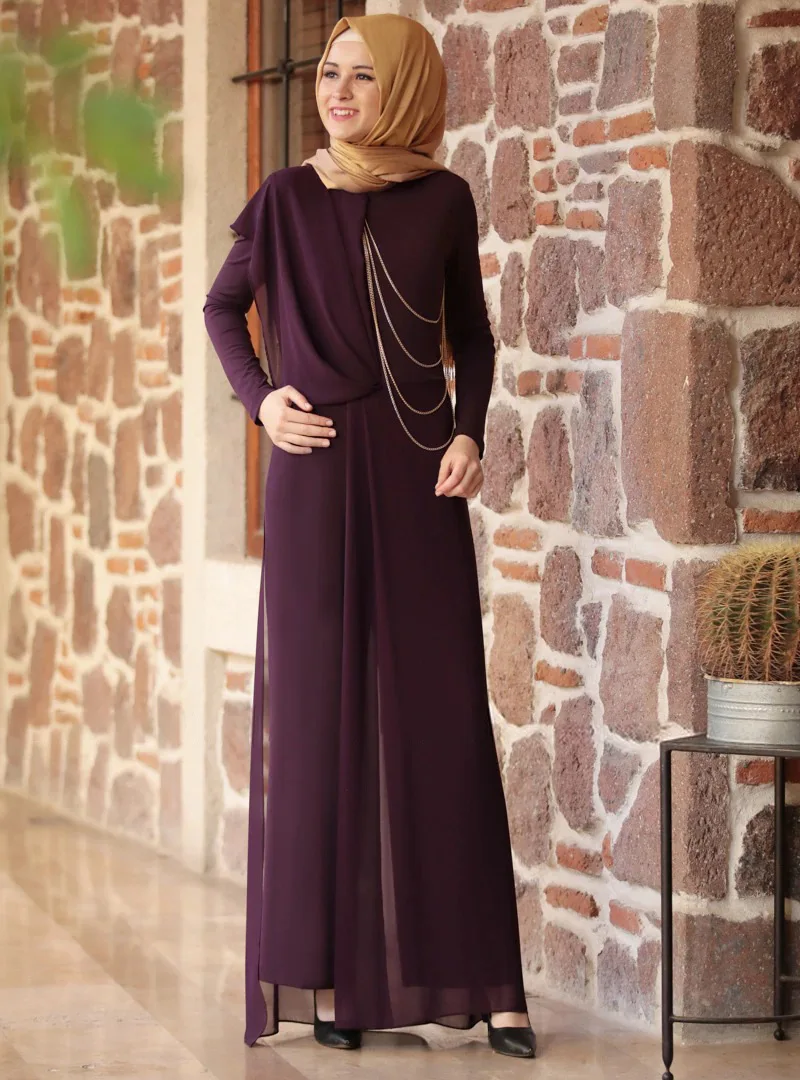 

Vintage Muslim Jumpsuit Women Slim Long Sleeve Maxi Overalls Islamic Clothing Chiffon Abayas Dubai Morocaan Kaftan jumpsuits
