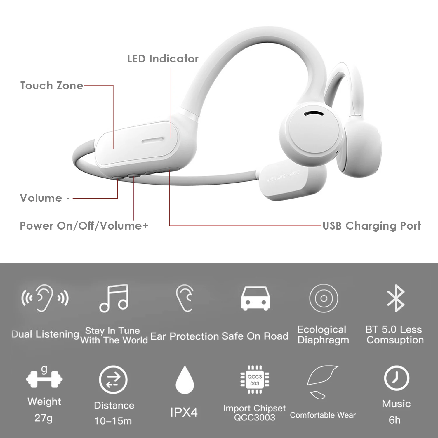AS1 Bluetooth 5 0 костная проводимость гарнитура с микрофоном открытые наушники уличные