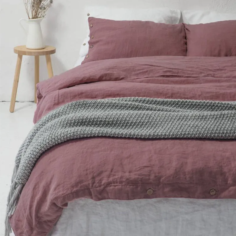 

3PCS Natural Linens Bedding Set with Duvet Cover 2 Pillowcase Bed Linen for Single Bed Soft Flax Double Bed Cover Linen Set