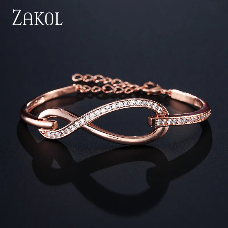 ZAKOL модные микро проложенные фианиты 8 браслеты с украшением в Форме Знака