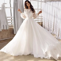 luojo boihemian wedding dresses long sleeve pure white chiffon simple a line robe de mari%c3%a9e bride dress open back vestido de