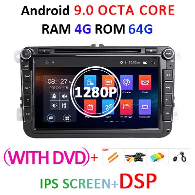 4G 64G 8 ядерный Android 9,0 2 din Автомобильный dvd-плеер gps для Volkswagen/VW Golf 5/6 passat/CC/B6/B7 polo Skoda/Seat/Leo Автомагнитола obd2 - Цвет: 4G64GIPSDSPDVD AHD