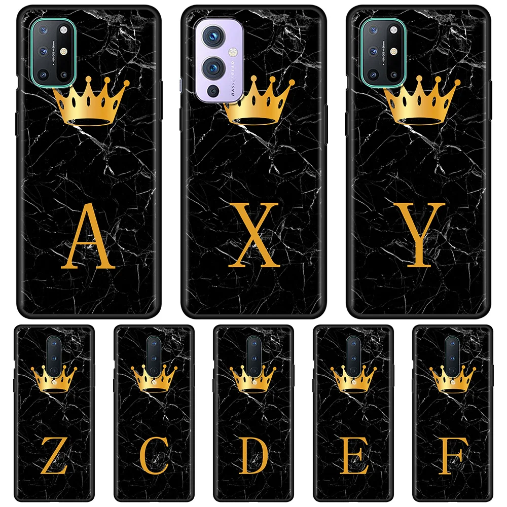 

Phone Case For OnePlus 8T 8 Nord N10 2 N100 N200 7 7T 9 Pro 9R Z Black TPU Fundas Silicone Coque Gold Crown Letter Queen