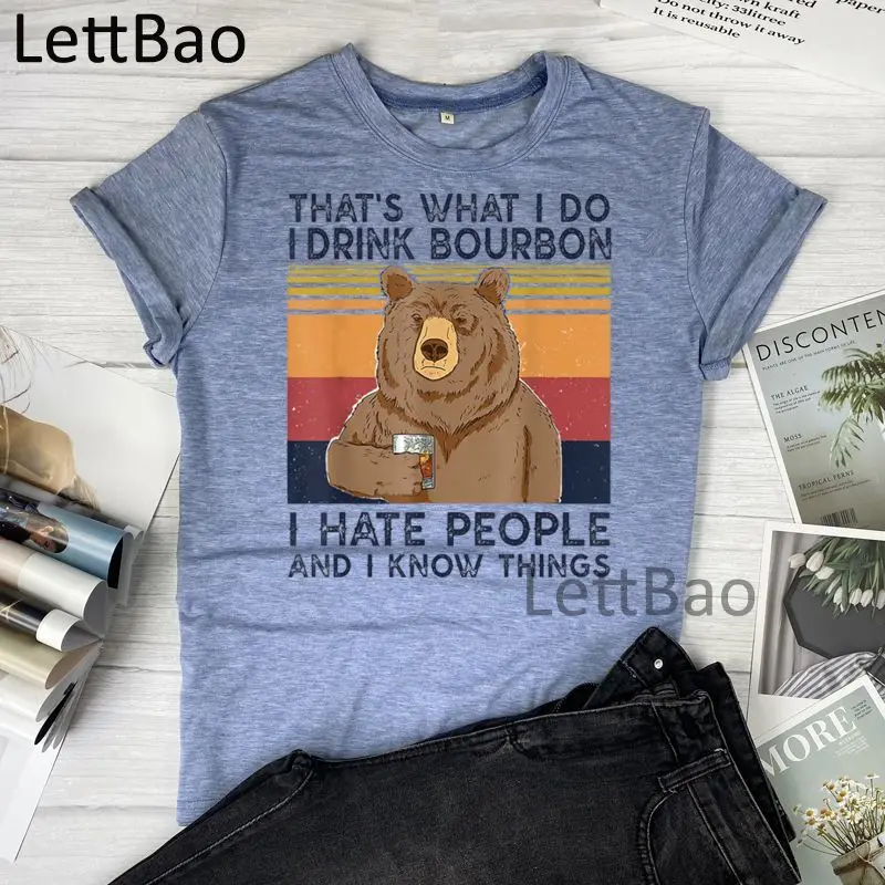 

I Hate People Bear Summer T-shirts Women Fashion Tops Kawaii Short Sleeve T-shirt Women Casual Graphic Cotton Female Tops Tee