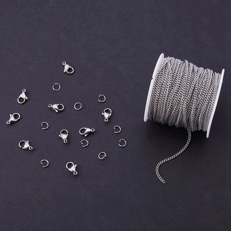 

Stainless Steel 10M Jewelry Making Chains with 20x Lobster Clasps and 30x Jump Rings for Pendant Necklace DIY Making