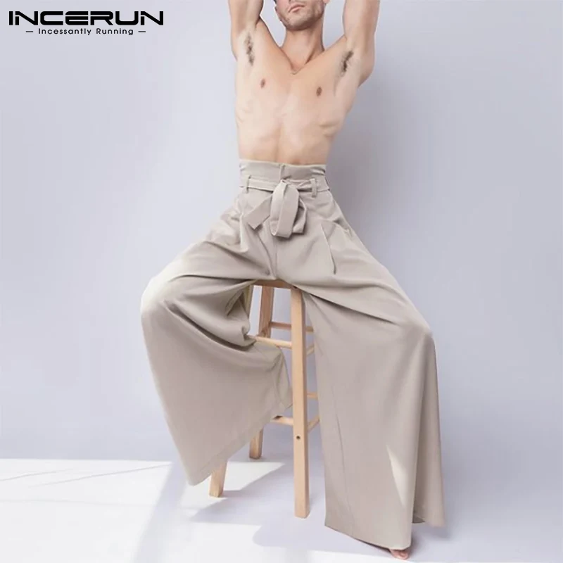 

Красивые хорошо облегающие мужские модные брюки INCERUN, повседневные уличные комбинированные прямые брюки с завышенной талией