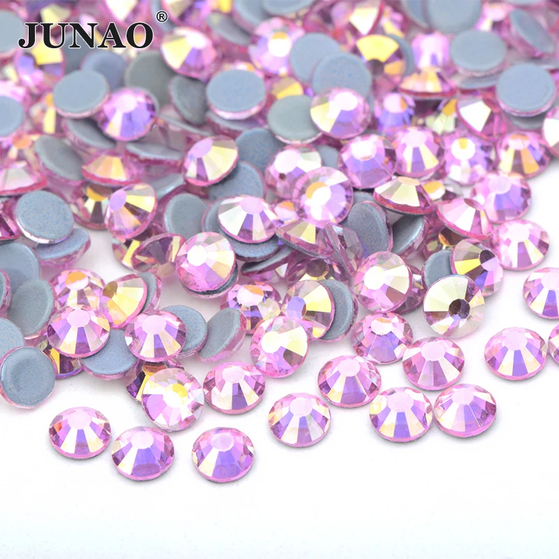 

JUNAO SS6 SS10 SS16 SS20 SS30 Light Rose AB Shiny Glass Hotfix Rhinestones Iron On Strass Crystals Flat Back Diamonds Applique