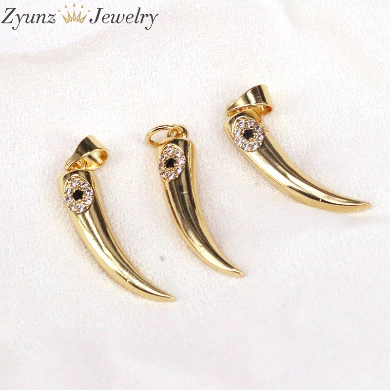 

10PCS, Gold Color Crystal Eye Tusk Horn Pendants Fashion Charms for Necklace DIY Jewelry Making CZ Eye Jewelry Findings Supplies