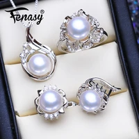 fenasy 925 sterling silver pendant necklace natural pearl jewelry sets for women bohemian stud earrings with stones party rings