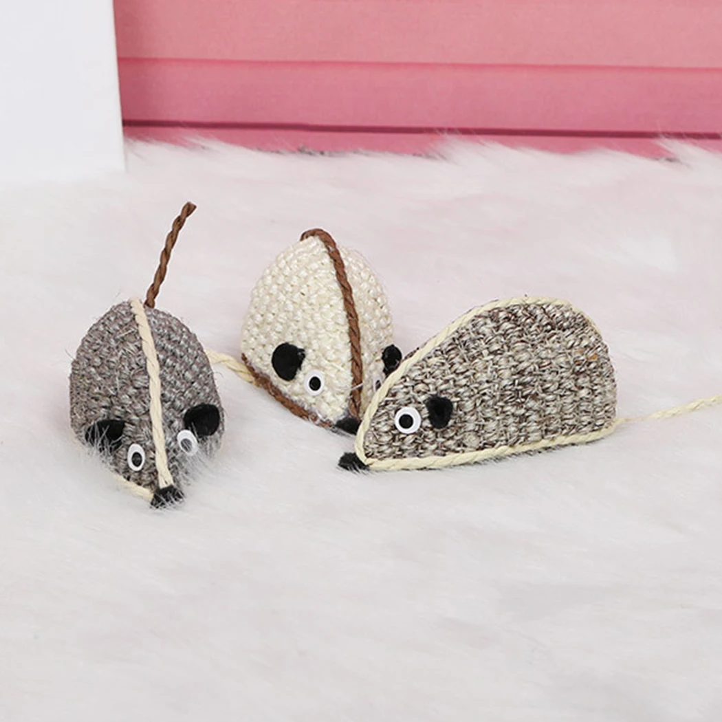 3 шт. игрушки в виде мышей мышь сизаль интерактивные черный и белый для домашних