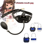 Надувной кляп для пениса, кляп с открытым ртом, оральный фаллоимитатор с пробкой, бондаж, фетиш, электронный таймер, рабская сдерживающая блокировка, интимные игрушки