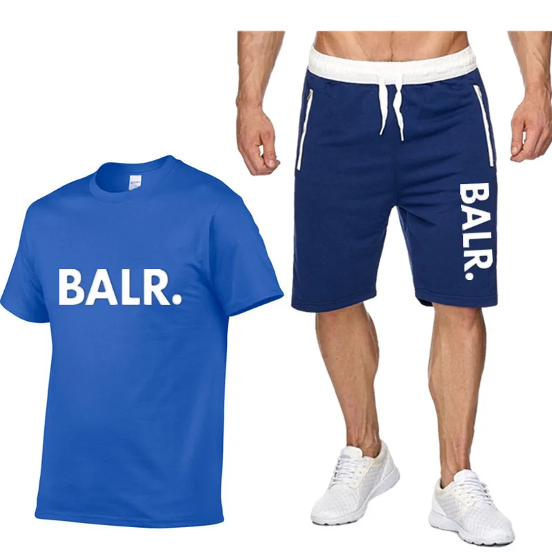 

Летний популярный новый мужской костюм: футболка BALR + спортивные шорты, персонализированный модный спортивный костюм для бега с принтом