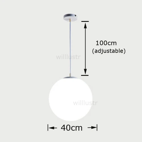 diameter 40cm Подвеска в виде стеклянного шара, светильник, отель, офис, ресторан, кафе, спальня, столовая, молочно-белый шар, круглый подвесной светильник s - Цвет корпуса: diameter 40cm