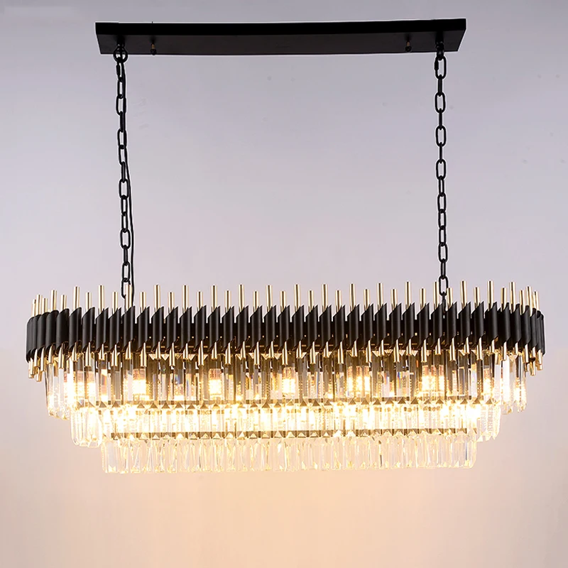 

Modern Crystal Chandelier For Dining Room Luxury black Kitchen Island Hanging Light Fixtures Oval Design Indoor Lighting