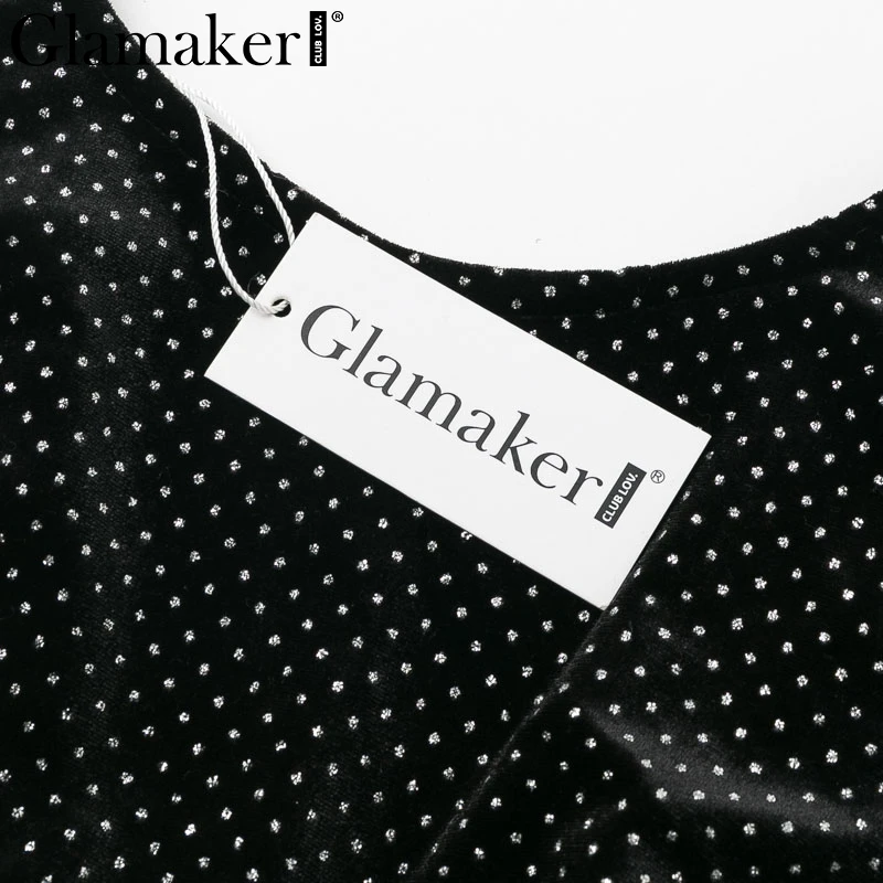 Glamaker, бархатное Черное мини-платье в горошек, Осеннее, с длинным рукавом, с открытой спиной, короткое, элегантное, женское, вечерние, Клубное, женское, облегающее платье