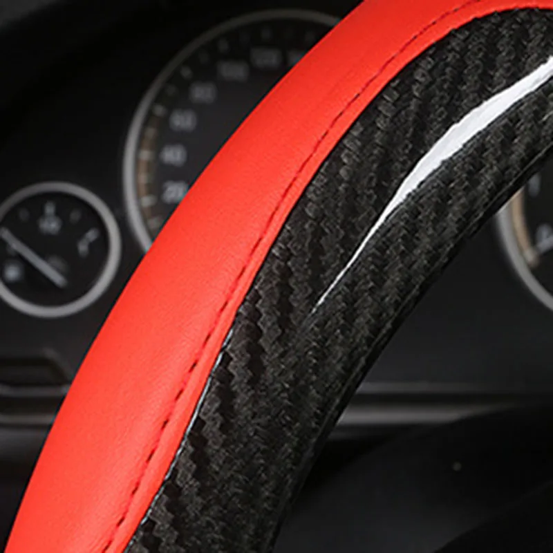 

SUV Steering Wheel Cover Black+Red 38cm Antiskid Splicing 15 Inch Trim Exterior Replacement