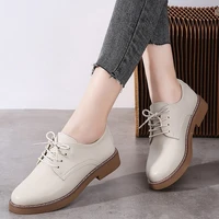 women casual work shoes summer autumn british style female lace up flat heel sewing breathable antiskid waterproof platform soft