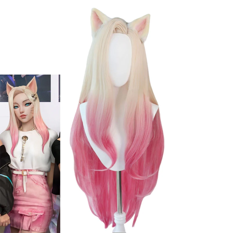 

LOL KDA Baddest Ahri Cosplay Costume Wigs Fashion Pink Short Skirt Holloween Party Women Clothes