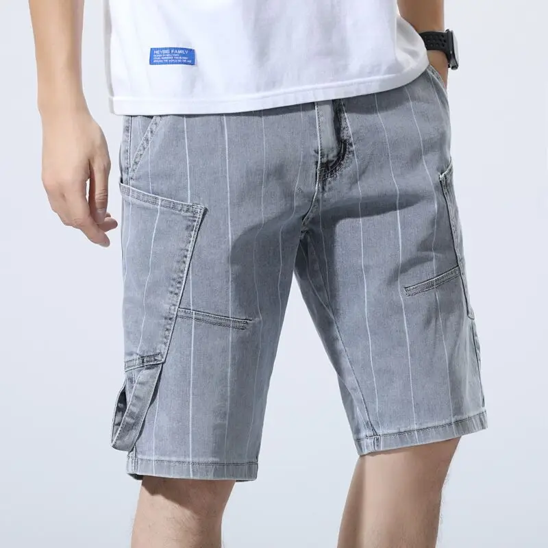 

Men's new summer straight pants Water washed stripe shorts