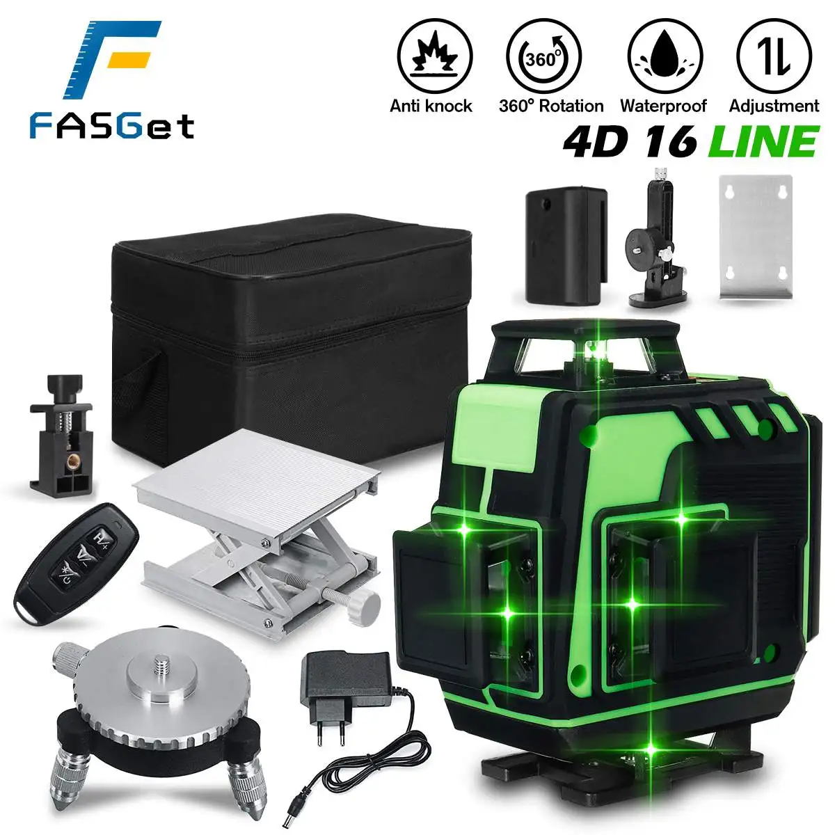 Лазерный уровень FASGet горизонтальный и вертикальный самонивелирующийся 4D лазер 16