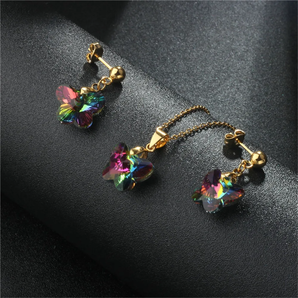 

Кристалл бабочка кулон ожерелье серьги гвоздики Элегантные Женские Ювелирные наборы Свадебные Ювелирные наборы оптом