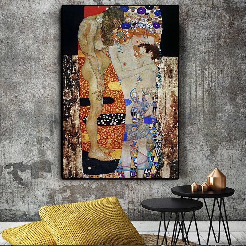 

Gustav Klimt The Three Ages of Woman Poster Famous Painting Artwork Vintage Canvas Wall Art Mural Picture Aesthetic Room Decor