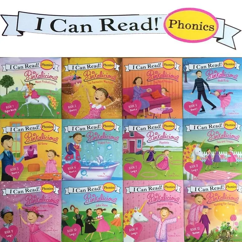 

12books/set I Can Read Phonics pink alicious My Very First picture books English Book For Children kids baby pocket story book