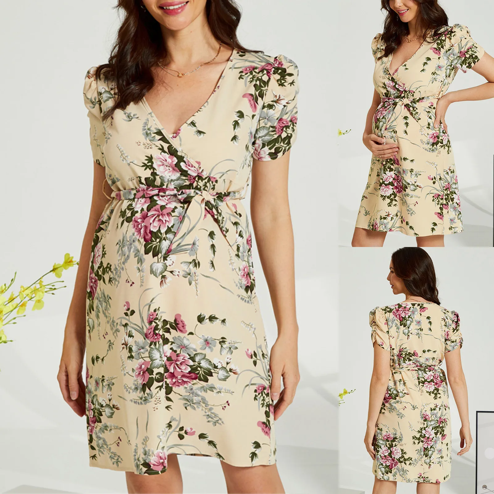 

Pregnancy Dress Sleeveless High Waist Floral Print Dress Nightdress Pregnant Dress Plus Size Maternity Dresses Robe Femme